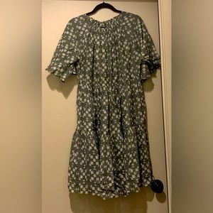 Green mirth dress with white squares
